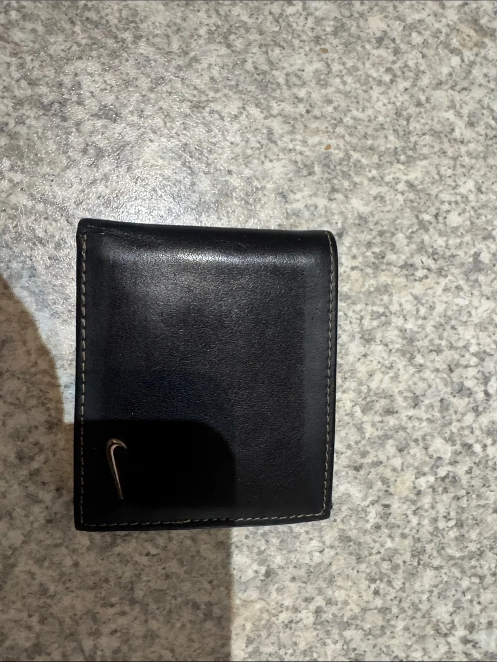 Nike Black Leather Money Clip Wallet with Silver Swoosh
